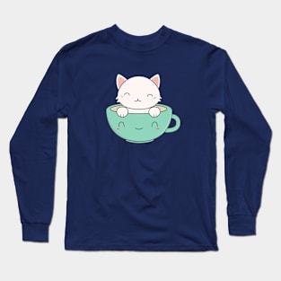 Kawaii Cute Coffee Cat T-Shirt Long Sleeve T-Shirt